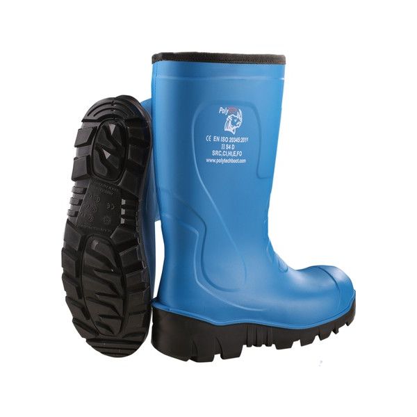 Polytech Boot K31 mavi 31 cm kısa konç çizmenin 37 cm standart modelle yan yana gösterimi